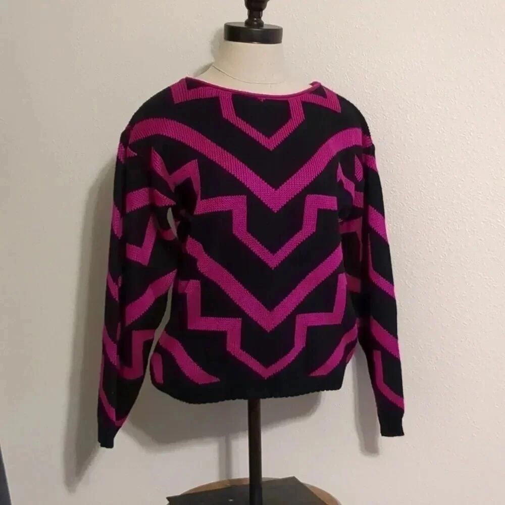 Vintage Black and Magenta Geometric Crewneck Sweater